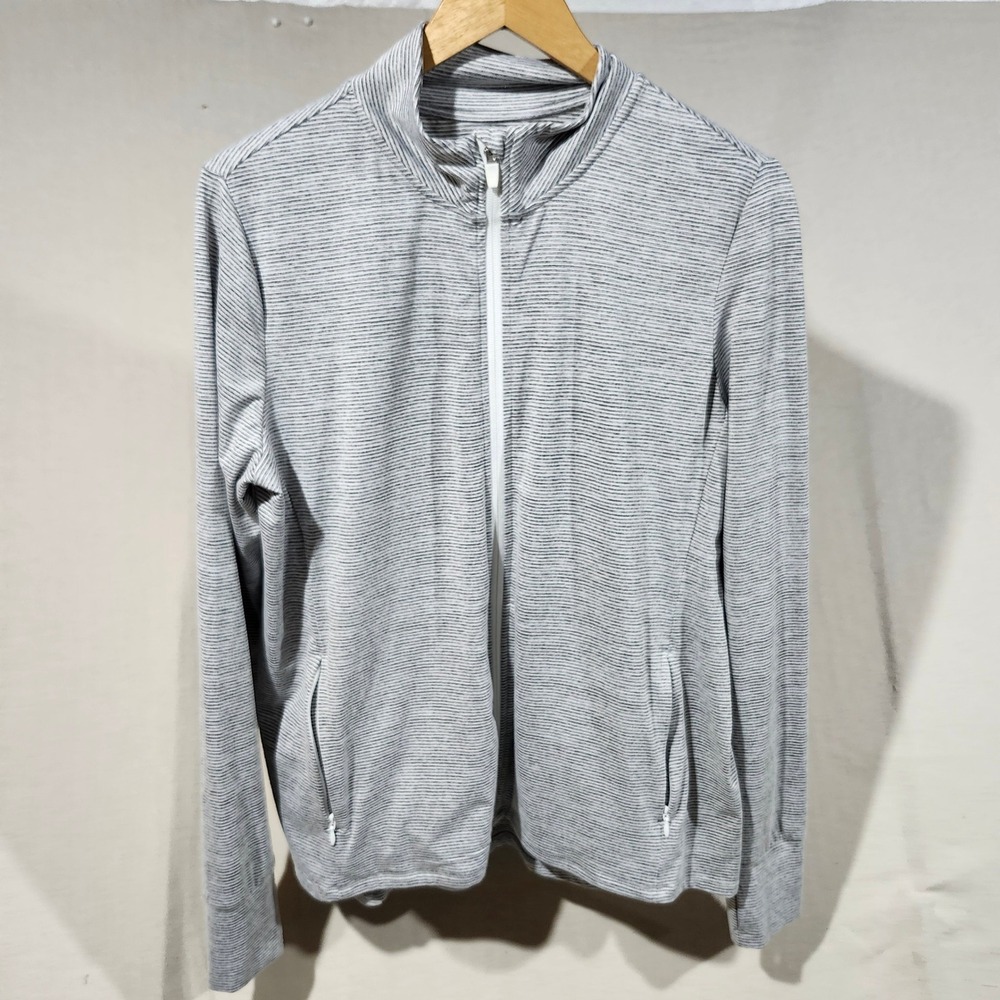 Market & Spruce Women's Active Jacket XL Gray‎ Striped Full Zip Quick Dry SPF 40